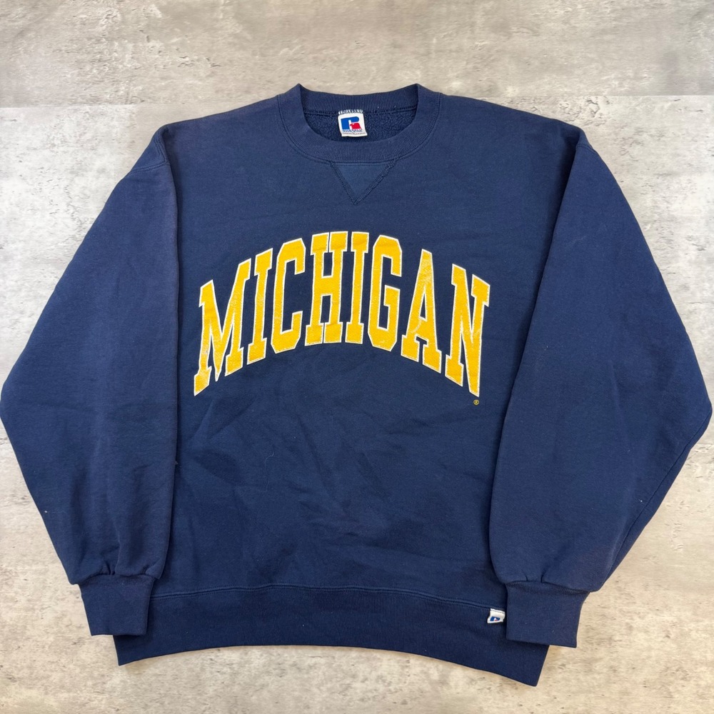 Vintage Russell Athletic Michigan Wolverines Sweatshirt Navy Blue Mens Large USA